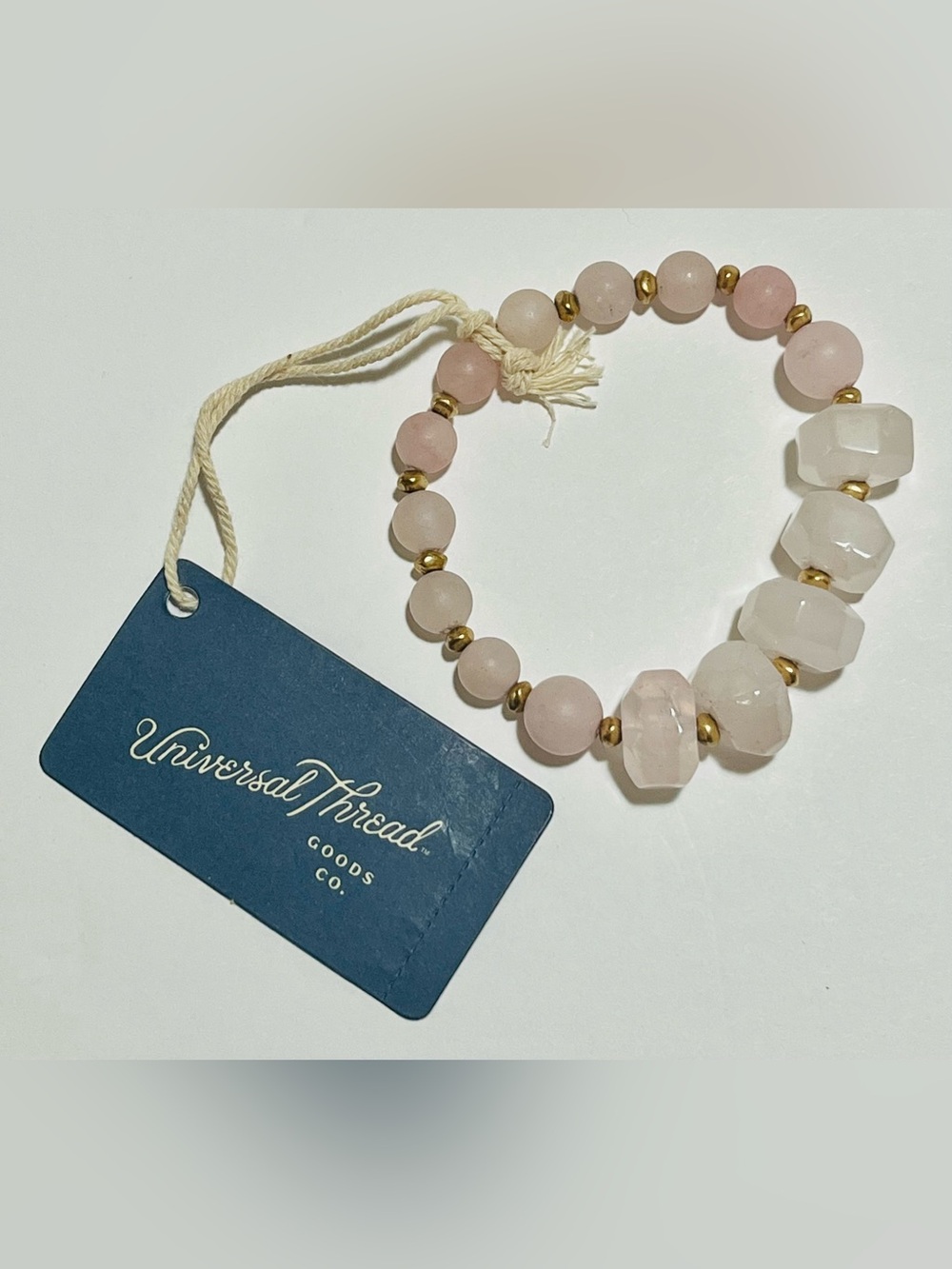 Universal Thread Rose Quartz Pink and White Faceted Bead Bracelet